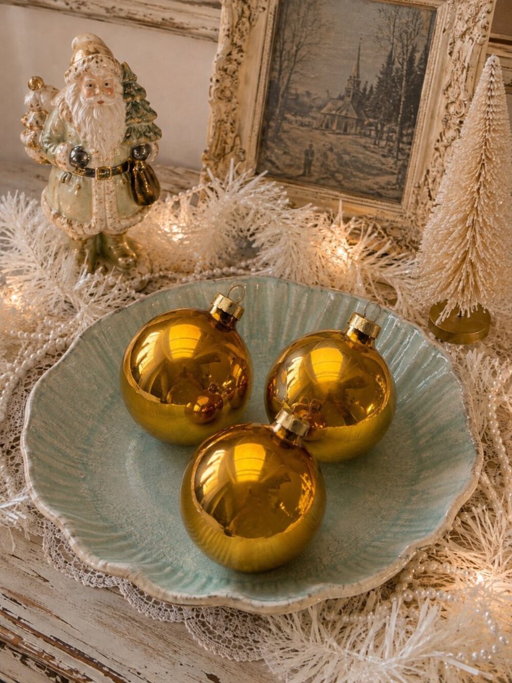Vintage Danson Decor Gold Glass Christmas Ornaments – Set of 3 Hand Decorated